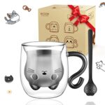 ecooe Tasse Chat Noir Tasse à Café Double Paroi 290 ml Tasse Espresso Borosilicaté Verre à Thé avec Poignée et Cuillère Tasse en Verre Chat Mignon pour Cappuccino, Latte Macchiato, Thé, Lait, Jus