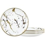 fanquare 25cm Lots de 4 Assiettes Plates Doré Marbre, Grand Assiettes Plates en Céramique, Service de Table Blanc pour Ménage