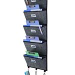 homyfort Porte-Revue Mural, Porte Document Mural, Rangement Tissu Porte, 5 poches de rangement en polypropylène respirant, étagère multifonctionnelle, montage à la porte (suspension), Lin Noir, XAZ05C