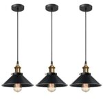 iDEGU 3x Retro Suspension Luminaire Industriel Design Edison Luminaire Plafonnier E27 Lustre Suspension en Métal, Ø 22cm (3 PACK Noir)