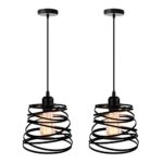 iDEGU Lot de 2 Suspensions Luminaires Moderne Créatif Lustre Plafonnier de Design à Spirale en Cascade Vintage Métal E27 Lampe Suspension pour Chambre Salon, 20cm (Noir)