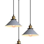 iDEGU Rétro 3 Lumières Suspension Luminaire, Vintage Lustre Industriel Métal E27 Plafonnier Abat-jour de Design Edison Lampe Suspension Câble Réglable, Ø22CM, Gris