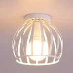 iDEGU Vintage Plafonnier Industriel en Métal Cage Suspensions Lustres Abat-Jour Géométrique Design Luminaire E27 Lampe de Plafond pour Chambre Café Restaurent Entrée Couloir, 20 CM, Blanc