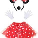 iZoeL Deguisement Minnie Mouse Deguisement Halloween Femme Fille - Minnie Tutu Rouge Bandeau Minnie Gant Blanc Nez Noir pour Accessoire Carnaval Costume Vetement Fête Anniversaire
