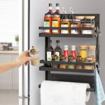 Lemecima Étagère Réfrigérateur Magnétique, Etagere Magnetique Frigo Pliable, Étagère à Épices Murale, Porte-Épices Multifonctionnel convient pour Réfrigérateur, mur de Cuisine/Salle de Bainc