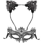 metagiometagio Kit de Déguisement pour Femme Fille Masque de Yeux Dentelle Vénitien pour Halloween avec Serre Tête d’Oreilles de Chat Dentelle Charmant Décoration de Costume pour Carnaval Soirée Fête (Noir)