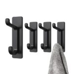 pickpiff Crochet Adhesif Mural, Porte Serviette Salle de Bain, Accroche Torchon Cuisine, Porte Manteau Adhésif, Attache Murale Sans Percer, Etanche, Antirouille, Noir, 4 Pièces