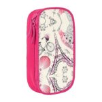 vacsAX Trousse à crayons en tissu Oxford durable et élégante pour fournitures scolaires et de bureau, trousse à crayons romantique Paris Tour Eiffel Bycicle, rose, Taille unique, Porte-cartes