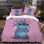 weisha 3 Ensemble de Literie 3 Pièces Ensemble Housse de Couette Imprimé 3D Point Taies d'oreiller Fermeture Éclair Cachée Lilo & Stitch Housse de Couette pour Enfants Adolescents King (220x240cm)