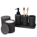 zccz Ensemble Accessoires Salle de Bain Noir -Decoration Salle de Bain avec Distributeur Savon, Porte Brosse à Dents, 2 Supports QTip et gobelet -