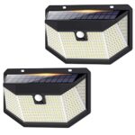 【Lot de 2】iPosible Lampe Solaire Extérieur Détecteur de Mouvement, 300LED 270° Super Brillant Lumière Solaire Extérieur, IP65 étanche Sans Fil Spot LED Solaire éclairage Extérieur Solaire pour Jardin