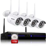 2MP Kit Camera Surveillance WiFi Exterieure avec Audio, REIGY Système Sécurité sans Fil avec 8CH NVR + 4X 1080P Camera, Videosurveillance IP66 Etanche Vision Nocturne Détection Mouvement 1TB HDD