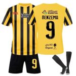 AZISENMaillot de Football Enfant et Adultes, 2023/2024 Al Ittihad Jeddah Ensemble de Foot Maillots de Sport Garçon Vêtements de Football Shirt et Short avec Chaussette Maillot de Footall Enfant