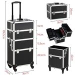AbicianValise Maquillage Professionnel 3 en 1 Mallette Maquillage à roulettes Détachables Vanity Cosmétique Mallette Amovible avec Bandoulière Poignée Télescopique 36 × 24 × 78 cm Noir