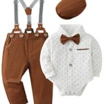 AmisszVêtements Bébé Garçon 0-18 Mois Ensemble Gentleman, Tenue Bapteme Bebe Garcons Mariage Ceremonie Costume Bretelles Pantalons + Chemise + Nœud Papillon
