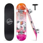 BELEEV Skateboard 31x8 pour Débutants, Enfants, Adolescents et Adulte, Complet Pro Cruiser Skateboard pour Fille Garcon, Érable Canadien 7 Couches, Double Plateau Concave, avec Outil en T