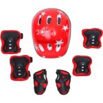 BESPORTBLE 7Pcs Enfants Casque Réglable avec Coudières Genouillères Enfants Casque De Sport Équipement De Protection Skateboard Accessoires De Skate pour 3-8 Ans Garçons Filles (Rouge)