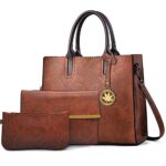 BestoUSac a Main Femmes Noir Sac à Bandoulière D'épaule Fourre-Tout PU Cuir Sac 3pcs, Marron, M