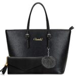 BestoUSac a Main Femmes Noir PU Cuir Sac à Bandoulière D'épaule Fourre-Tout Portefeuille Sac 2pcs