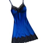 BlingkoChemise De Nuit Femme Robe Satin Grande Taille Nuisette avec Coussin Lingerie Sexy Col V Profond Longue Chemise Couleur Unie Chemise Pyjama Bretelles Chic Nuisette Babydolls