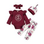 Borlai4 PCS Bébé Fille Mode Vêtements Petite Soeur À Manches Longues Barboteuse Salopette Pantalon Floral Chapeau Bandeau Lettre Imprimer Tenues 0-18 Mois