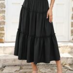 ClearloveJupe midi élastique pour femme - Taille haute - Couleur unie