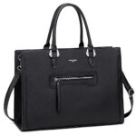 David JonesFemme - Grand Cabas Fourre-Tout Simili Cuir PU Cours Lycée - Travail Poches Multiples - Shopper Porté Epaule Bandoulière Capacité A4 - Noir