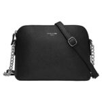 David JonesPetit Sac Bandoulière Femme - Sac à Main Chaîne Argentée Porté Epaule - Besace Sacoche Messenger Téléphone Cuir PU Rigide - Fourre-Tout Ville Voyage Shopping Mode Chic - Noir