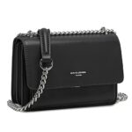 David JonesPetit Sac Bandoulière Femme - Mini Pochette Téléphone Portable Cuir PU Rigide - Chaînes Porté Epaule - Besace Rectangle Sacoche Soirée Shopping Ville Tendance - Noir