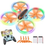 Drone avec Caméra pour Enfant,Quadricoptère HD FPV avec Lumières Colorés,Jouet Cadeau pour Garçons,Filles et Débutants, Hélicoptère Télécommandé avec Mode sans Tête,Induction de Gravité