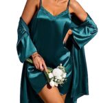 EkouaerLot de 2 chemises de nuit et peignoirs pour femme - 2 pièces en satin sexy