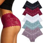 FINETOOLot de 5 sous Vêtements Dentelle pour Femme Sexy Shorties Culotte Chic Slip Hipster Caleçon S-XL