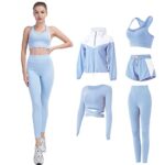 FRECINQ5 Pieces Femme Survêtement de Fitness Yoga Ensemble Tenue de Sport Jogging Gym Pilates Sportwear Zumba Tennis Vêtements