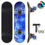 GIEEU Skateboards avec Roues Clignotantes colorées pour débutants, Enfants, Adolescents, Adultes, 78,7 x 20,3 cm, Planche à roulettes Standard 9 Couches d'érable Canadien concave