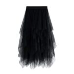 GeagodeliaJupe en Tulle Femme Fille Jupe Plissée Longue Vintage A-Ligne Taille Haute Elégante Irrégulier Ceinture Élastique Taille Unique