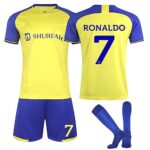 GénériqueMaillot de Foot Enfant Ro-nal-do Al NASSR FC,Ensemble Foot Children/Adulte,Jaune Bleu Football Kits,Soccer Jersey Set,Foot Shirt+Short+Chaussette,Ensemble De Maillots Foot Garçon/Homme