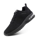 HitmarsBasket Femme Homme Running Basket Sport Air Compensee Confortable Fitness Sneakers Chaussure Course Tennis Lacets Respirant Blanche Noir EU 36-47