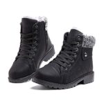 HitmarsBotte Femme Hiver Fourrure Bottines Neige Plates Snow Boots Chaudes Chaussures Montantes a Lacet Antidérapant Mode Noir Marron Gris Rose 36-43 EU