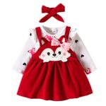 Huttamensembles bébé fille naissance écureuil imprimé body bebe 0-18 mois manche longue barboteuse dessin anime automne jupe robe à bretelles bandeau habits tenue vetement bebe fille chic mode