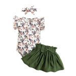 KONFENVetement Bebe Tenue de Vêtements pour Bébé Nouveau-né Manche Courte Body Barboteuse + Jupe + Bandeau Ensemble 3 pièces pour Bebe Fille 0-24 Mois (Florales/Imprimé Léopard)