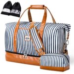 LekeskySac de Voyage Double Couche pour Femmes 50 L avec Compartiment à Chaussures et Trousse de Toilette Sac Weekend Sac de Maternité Sacs Sacs Camping Randonnée (Rayures Bleues)