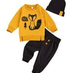 LoalirandoEnsemble Infantile de 3 Pcs Vêtement Enfant Bébé Garçon Imprimé Animaux T-Shirt à Manches Longues + Pantalon +Bonnet