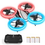 Mini Drone pour Enfant avec Lumières LED,Jouet Cadeau pour Enfants Garcon,Quadricoptère Hélicoptère RC avec Vol Stationnaire,360°Flips,Mode Sans Tête et 21 Mins Autonomie 3 Batteries,Jouet Cadeau