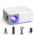 Mini Projecteur avec Trépied, AKIYO Vidéoprojecteur 1080P Full HD Supportée 720P Natif, Rétroprojecteur Portable LED pour Home Cinéma, Compatible avec Smartphone HDMI USB Firestick