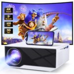 Mini Projecteur WiFi Bluetooth, Wielio 18000 Lumens Vidéoprojecteur 1080P Full HD Supportée, Rétroprojecteur Portable LED pour Home Cinéma, Compatible avec Smartphone HDMI USB Firestick,White