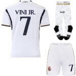 MokissMadrid Domicile #7 Vini Jr. Maillot de Football pour Enfants Nouvelle Saison, Shorts, Chaussettes, Tailles Jeune