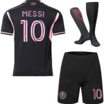 MokissMiami #10 Messi Maillot Extérieur de Football pour Enfants Nouvelle Saison, Shorts, Chaussettes, Tailles Jeune