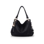NICOLE & DORISSac à Main Femme Grand Mode Sac Epaule Sac à Bandoulière en Cuir Sac Cabas Fourre-Tout Shopping Voyage avec des Glands Noir