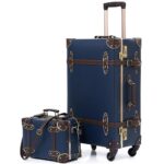 NZBZEnsemble Valise Vintage Voyage avec Verrouillage Numérique Luxe Mignon Rétro Sets de Bagages Cabine, Valise 4 Roues (Bleu, S(12