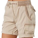 ORANDESIGNEShorts Cargo Femme Été Léger Taille Elastique Pantalons Court Taille Haute Fermeture éclair pour Randonnée Golf Loisir Safari avec Multi-Poches